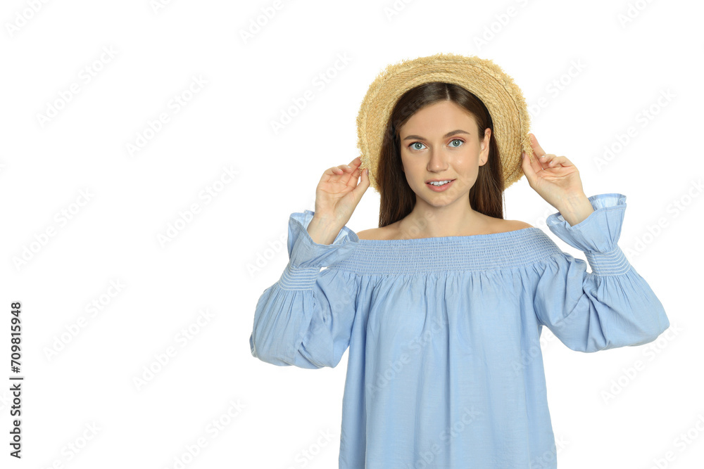 PNG, emotional, beautiful girl isolated on white background.