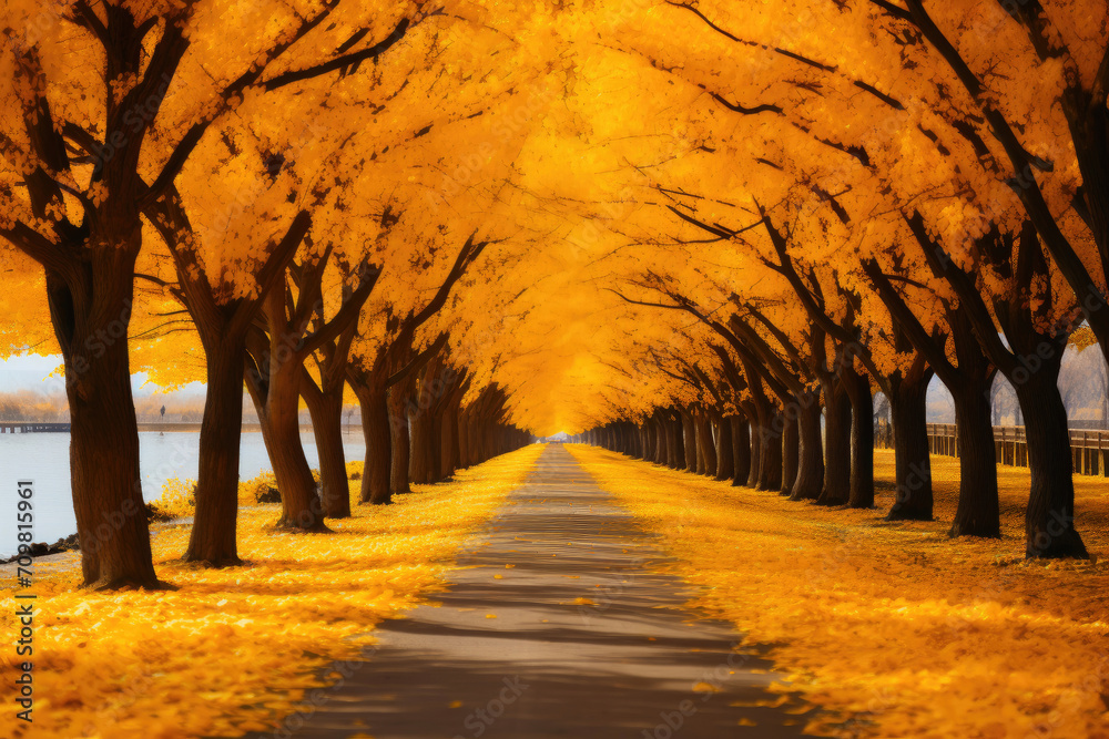 Golden Canopy: Scenic Drive through Autumnal Splendor