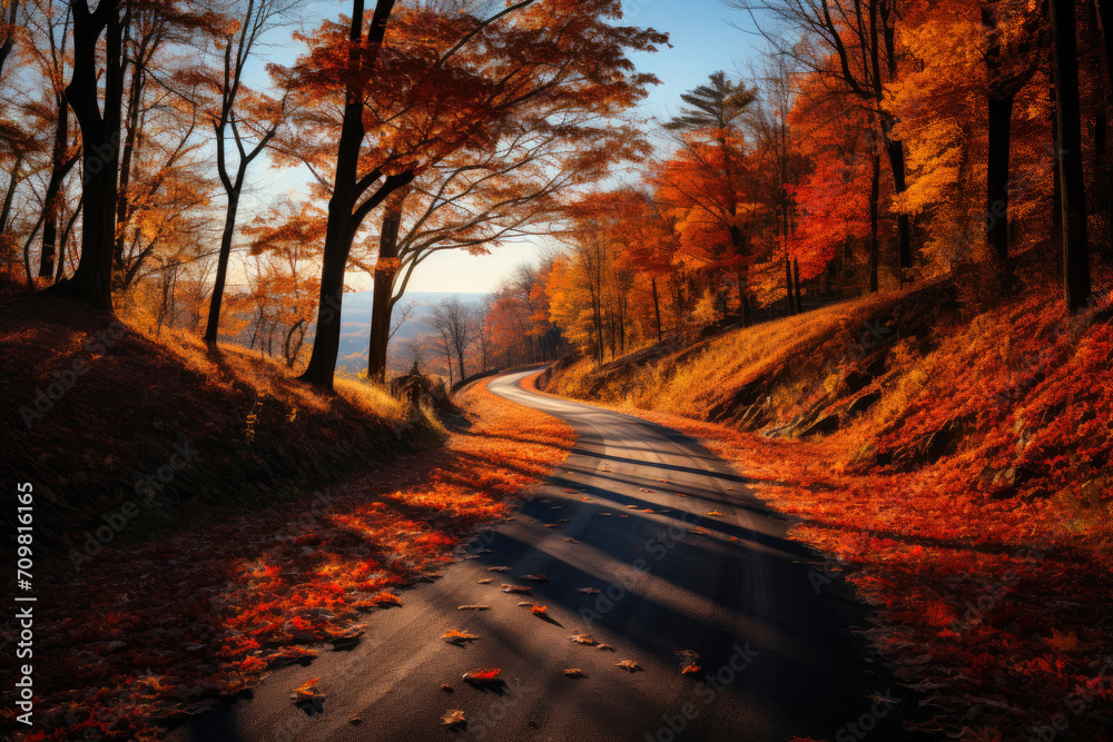 Woodland Symphony: Country Road Echoing with Fall Symphony