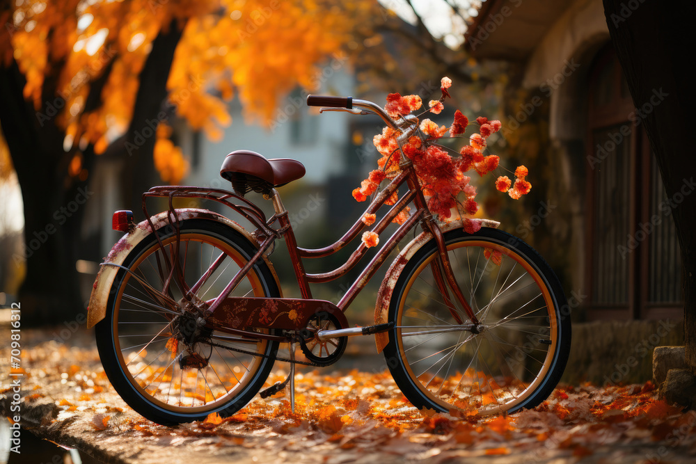 Seasonal Serenity: Old Bike and Autumn Leaves