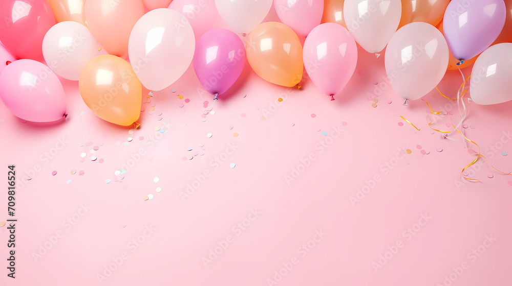Children's birthday background with many balloons in pastel tones Children's birthday background with many balloons in pastel tones
