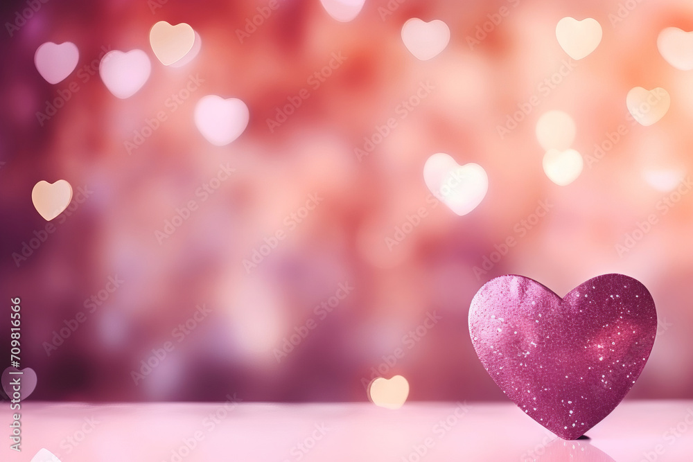 Bokeh-style background with romantic pink hearts for Valentine's Day. Perfect for festive designs. AI Generative.