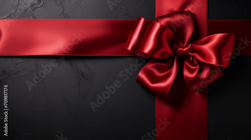 greeting card with realistic red bow on a black background