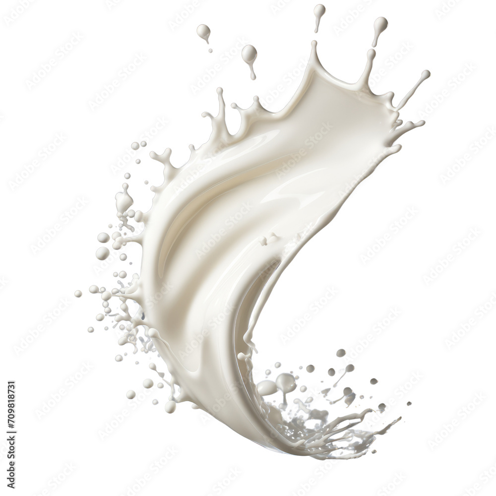 White milk wave splash with splatters and drops on trasparent background White milk wave splash with splatters and drops on trasparent background