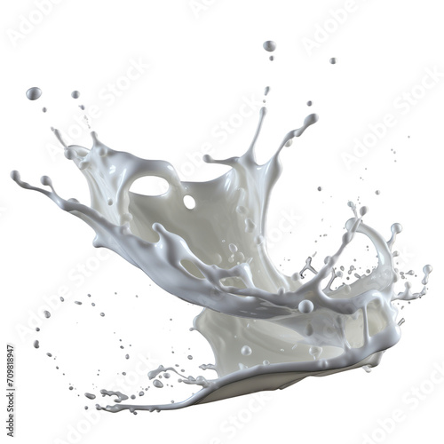 White milk wave splash with splatters and drops on trasparent background