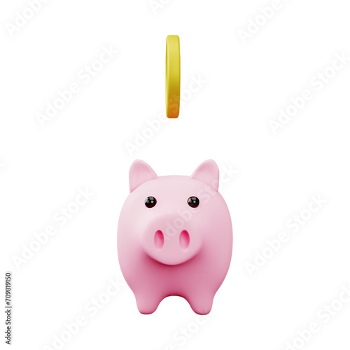 3D piggy bank with dropping coin object.