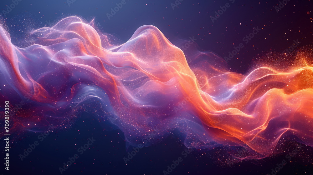 abstract wave background A smooth mix of pink, purple, yellow, orange. and the perfect amount of light shining on the black background