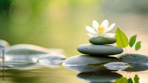 Spa still life with water lily and zen stone in a serenity pool