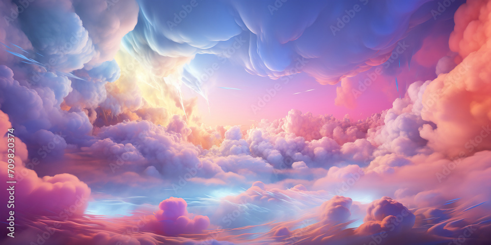 abstract fantasy background of colorful sky with neon clouds - obrazy, fototapety, plakaty 