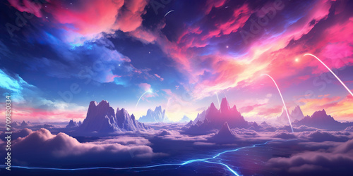 abstract fantasy background of colorful sky with neon clouds