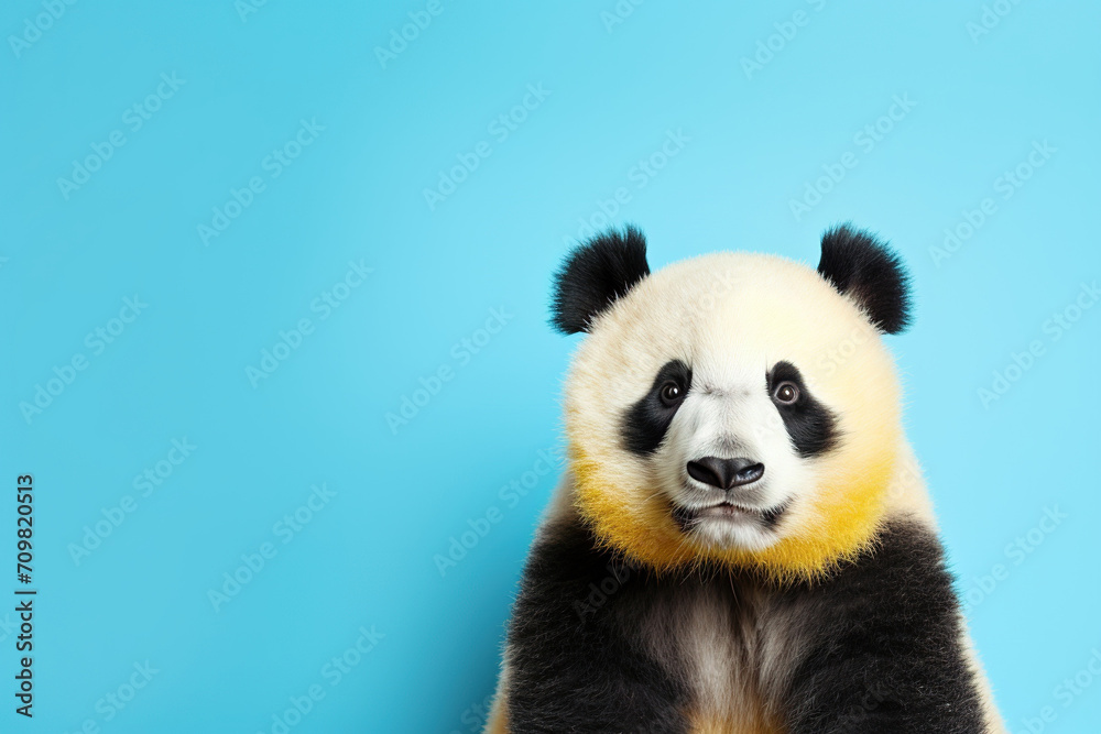 A panda isolated blue background