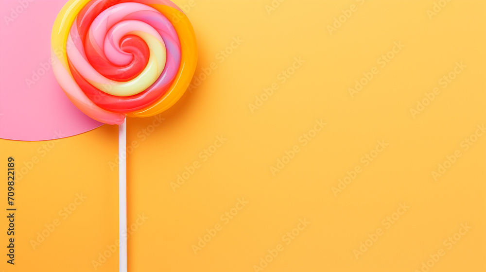 pink orange and yellow sweet candy lollypop on yellow background pink orange and yellow sweet candy lollypop on yellow background