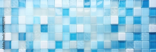 Closeup, Neat square Mosaic wall, Center the composition, light blue tone 