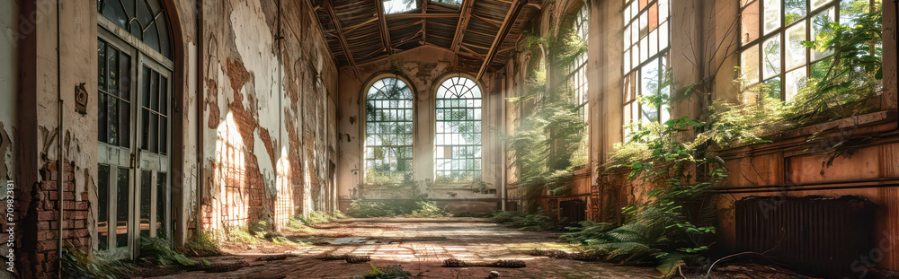Sunlight shining through the window of an abandoned old building