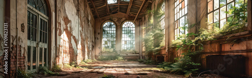 Obraz na płótnie Sunlight shining through the window of an abandoned old building w salonie