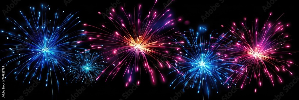 Fireworks in neon style. Black background.