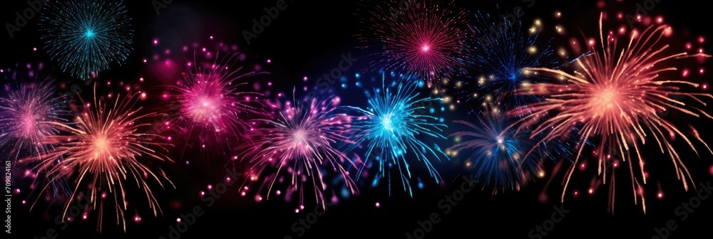 Fototapeta premium Fireworks,neon,bright ,backlight,black background,new years 