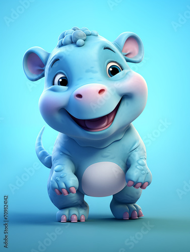 Dibujo infantil de un bebé hipopótamo en 3D photo