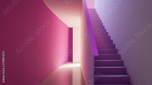 Abstract geometric interior in a vibrant magenta hue complemented by bold and deep purple accents.