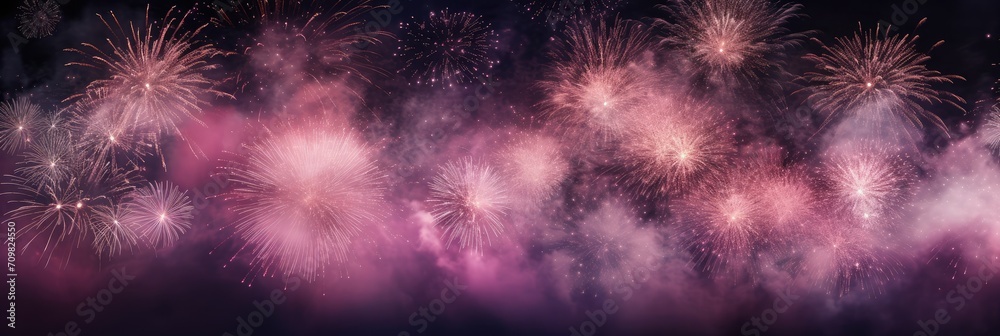 Happy new year background banner panorama greeting card - pink firework ...
