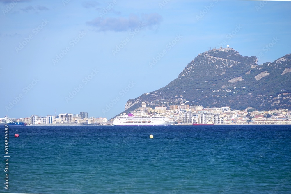 cruise ship in the Bay of Gibraltar, travel, Gibraltar, Rock of Gibraltar, sea freight, economy