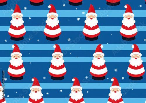 Cheerful Santa Claus Cartoon Pattern on a Merry Christmas Holiday Background