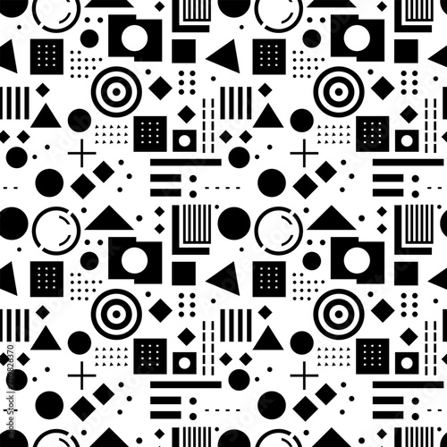 Seamless pattern with black  and white shapes retro line tv element  funky grid. Vector image