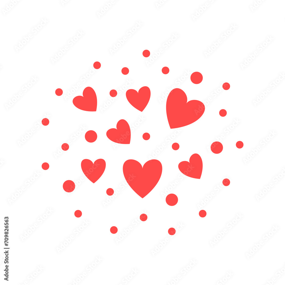 Heart shapes, dots decorative clipart element. Valentine's Day romantic symbol illustration design