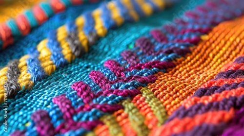 Close-Up of Colorful Knitted Blanket