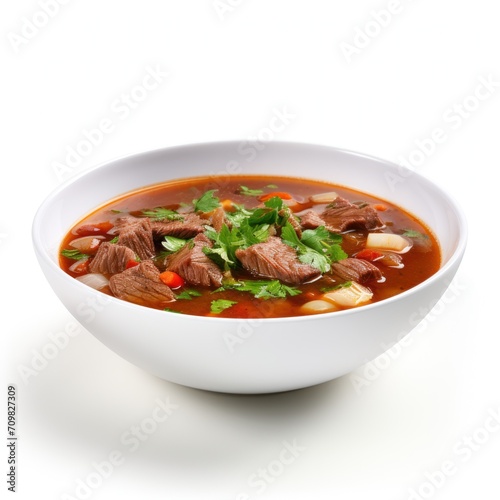Beef bourguignon stew with vegetables. white background