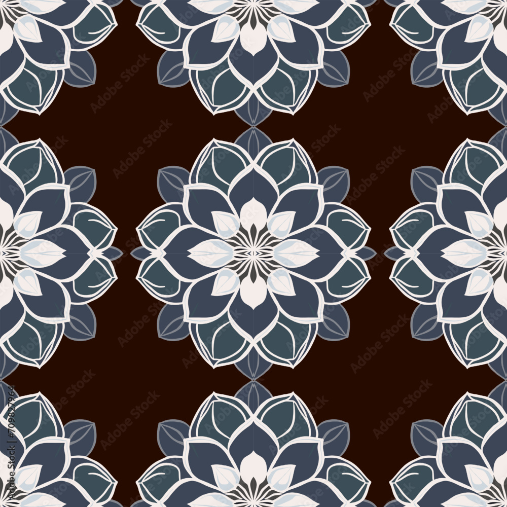 Fototapeta premium Elegant seamless pattern with Mandala and floral elements. Nice hand-drawn illustration