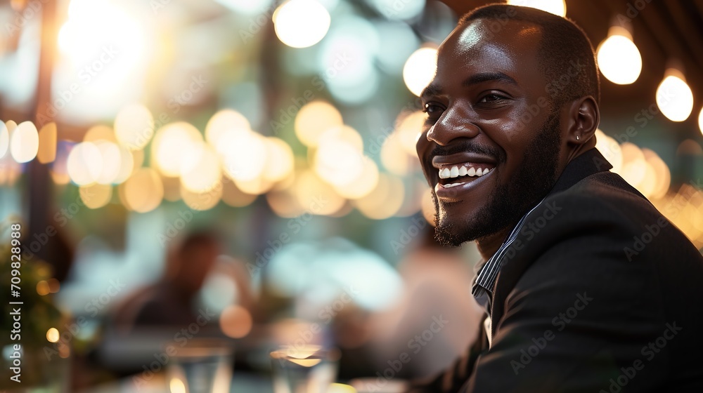 During a business meeting, the genuine delight of a black businessman fills the room with laughing, creating a welcoming environment. During a business meeting, the genuine delight of a black businessman fills the room with laughing, creating a welcoming environment.