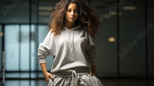 Abstract silhouette of a young hip-hop dancer, breake dancing woman isolated on black background.