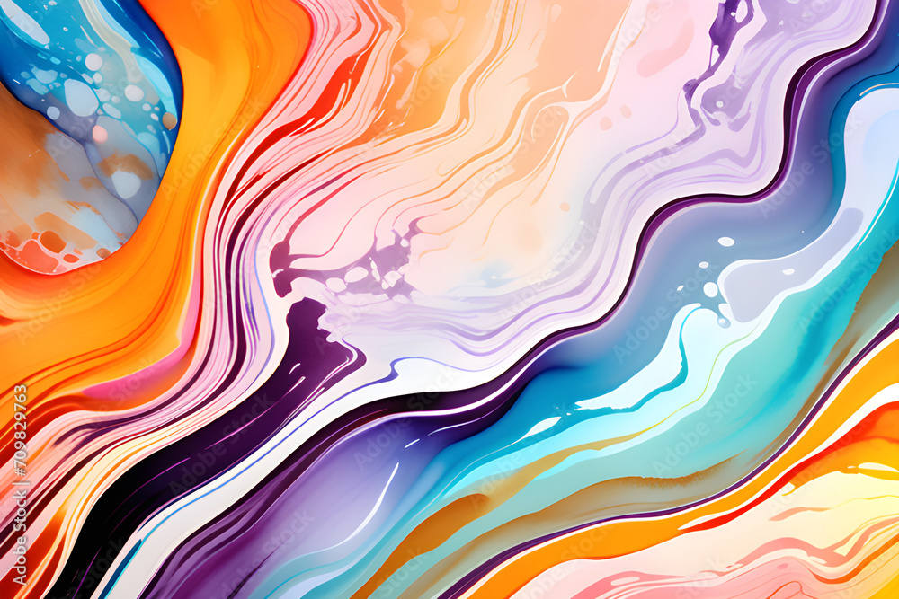 Closeup of abstract watercolor paint background texture with liquid fluid marbled paper texture banner texture. Generative AI (생성형 AI)