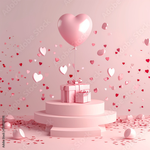 Express your love with a Valentine's Day background featuring red and pink heart-shaped balloons on a delightful pink backdrop. Flat lay composition for a romantic touch