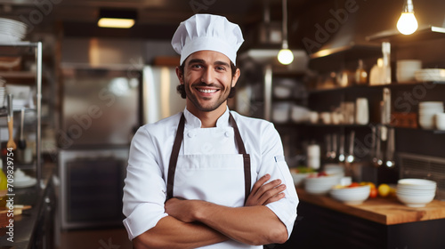 Smiling chef in his kitchen photo