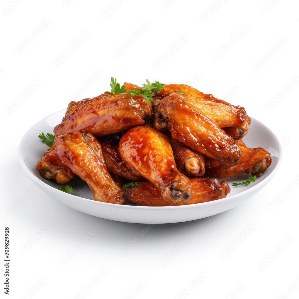 roasted chicken wings on white background