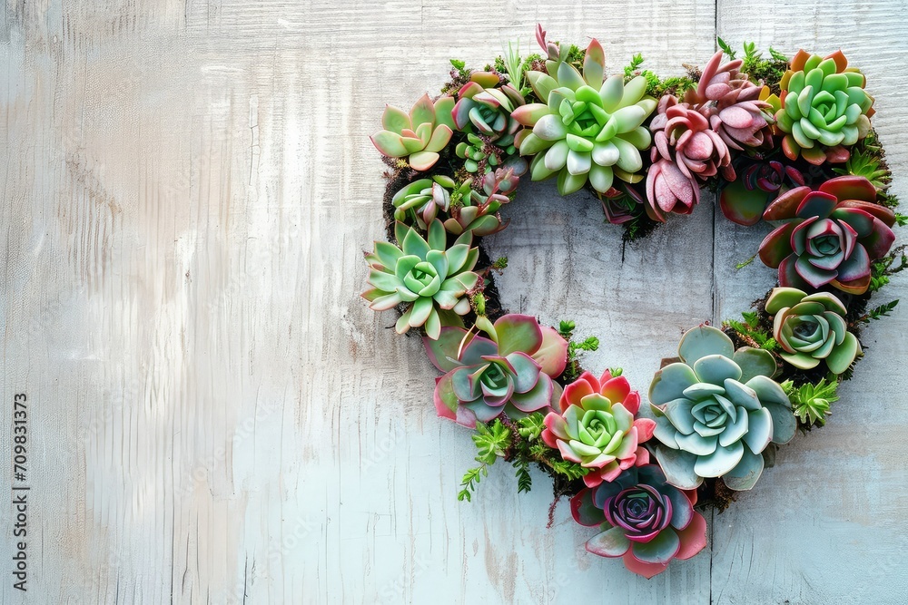 Heart-shaped succulent plants, valentine theme, copy space. Heart-shaped succulent plants, valentine theme, copy space.