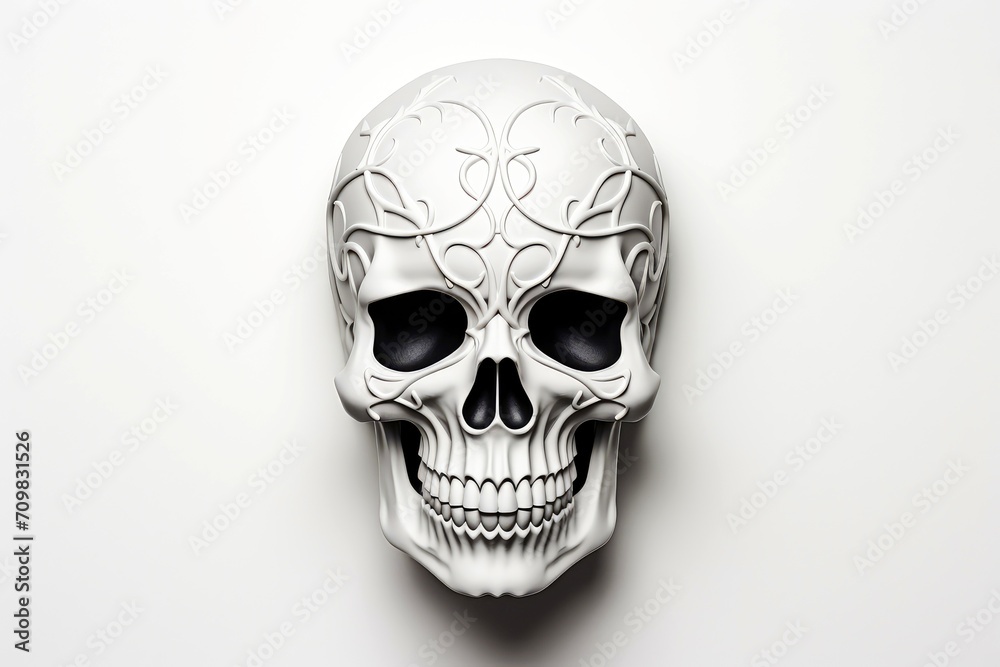 Close-up, 3d mockup of abstract skull with minimal background