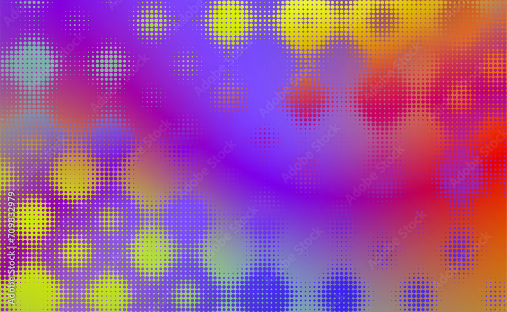 Colourful gradient halftone dots background. Vector illustration. Abstract pop art style dots on abstract blur background