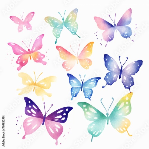 Aquarell eines Schmetterlingsschwarms in lebhaften Farben Illustration © Michael
