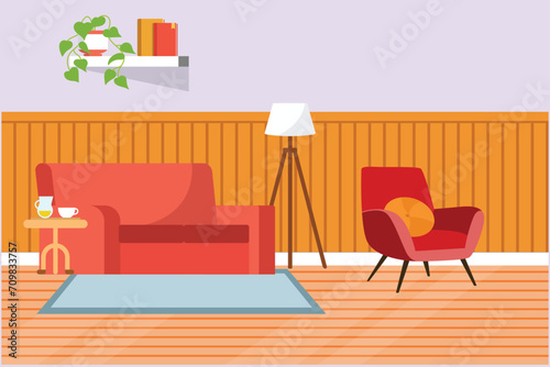 Living room with furniture. Home interior design concept. Colored flat vector illustration isolated.