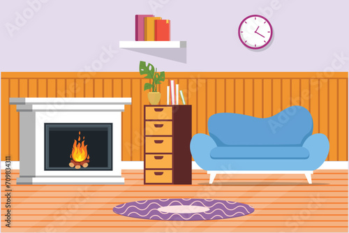 Living room with furniture. Home interior design concept. Colored flat vector illustration isolated.