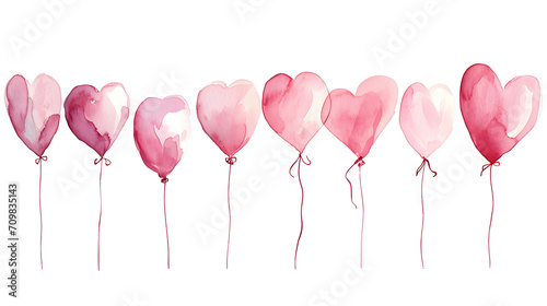 Watercolor Heart shaped balloons  valentine day  valentine balloon isolated on white background