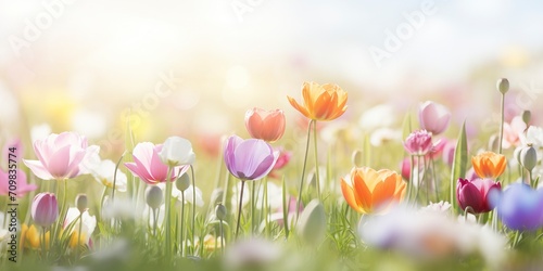 website banner showing beutiful spring flowers - generative ai © Nia™