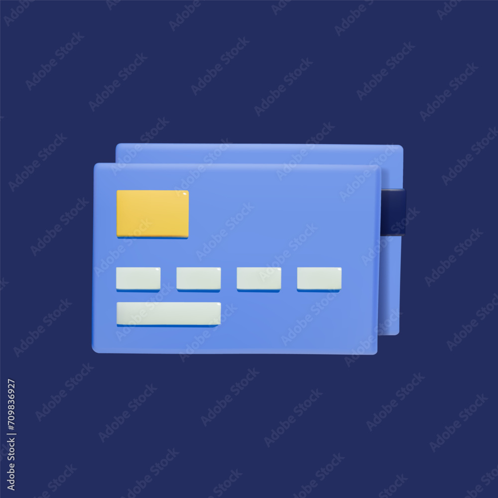 3D minimalist icon with a blue credit card on a dark background.