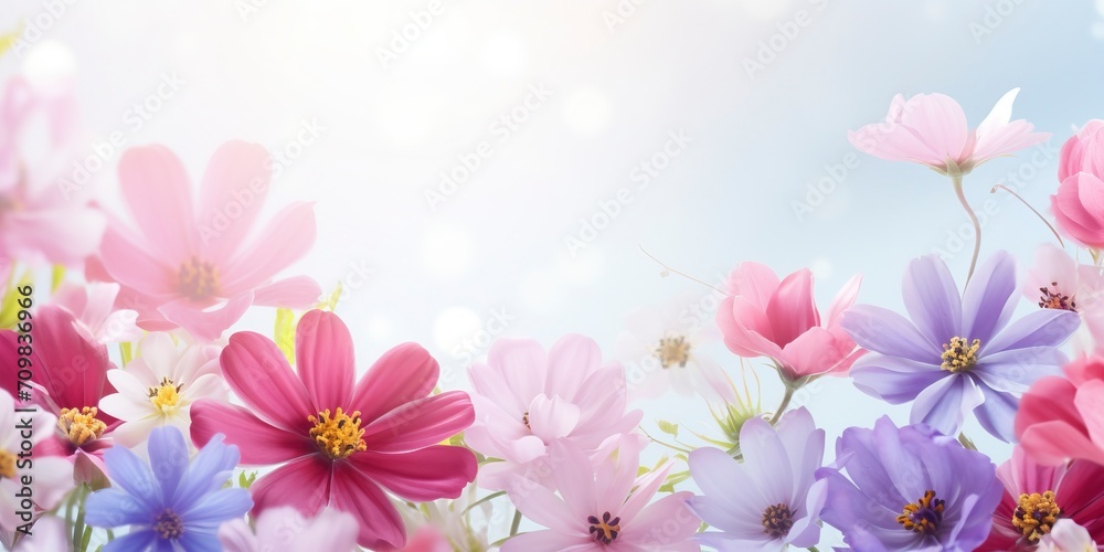 website banner showing beutiful spring flowers - generative ai