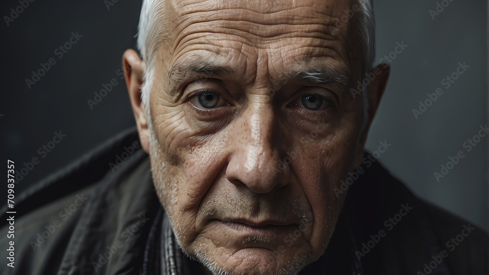 Portrait of sad bald elderly senior man from Generative AI
