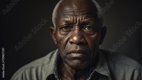Portrait of sad bald black african elderly senior man from Generative AI