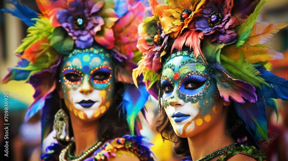 Carnival banner with funny character in fancy dress on stilts. illustration